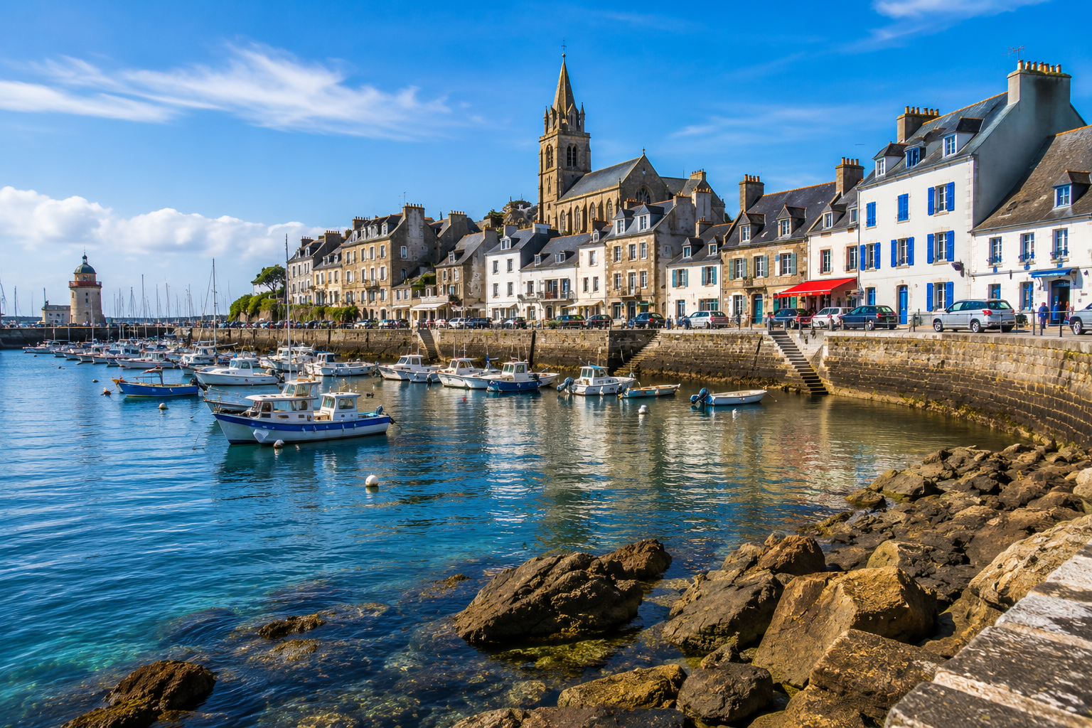 Le Croisic, port et église face à l'océan